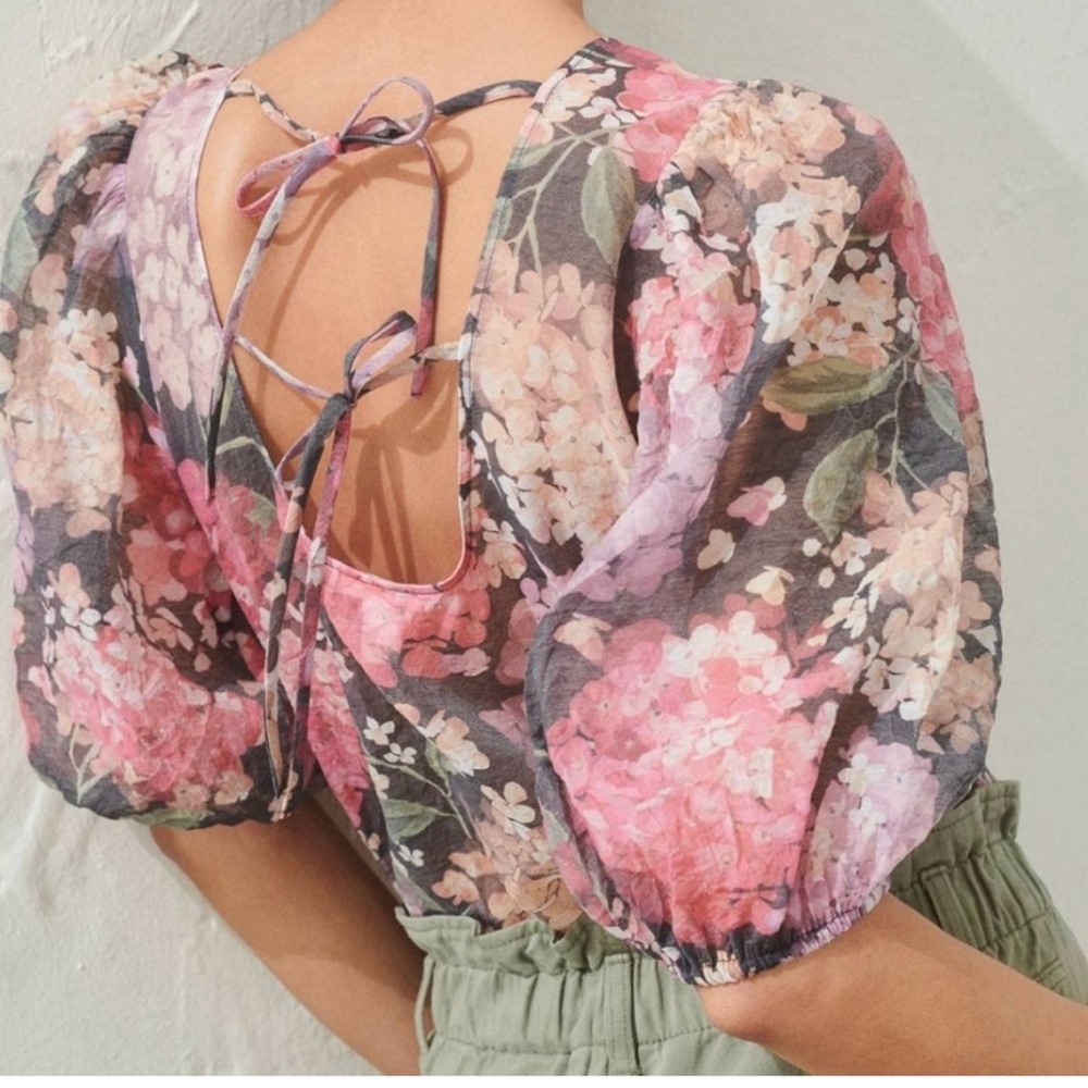 H&M floral sheer ballon sleeve blouse s L